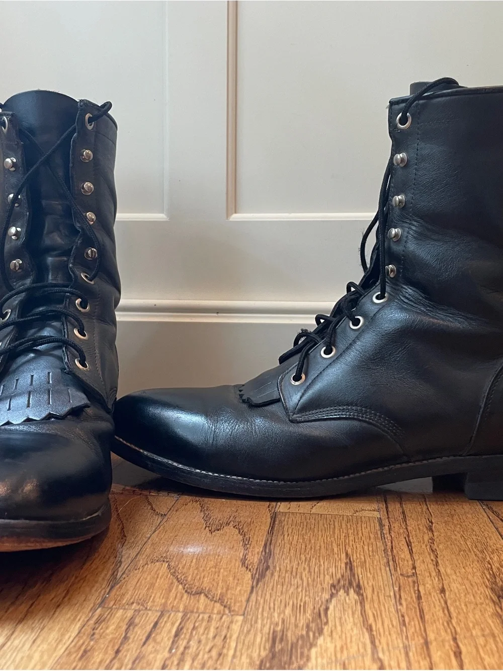 Vintage Justin 506 Black Leather Lace Up Kiltie Roper Boots Men’s 11 D USA